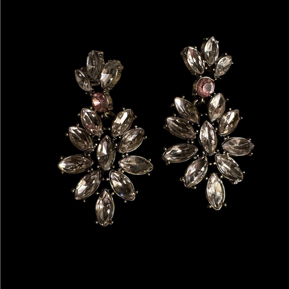Beautiful Heavy Faux Crystal Earrings Color is pink Pre Owned